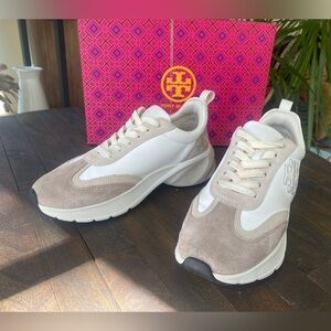 Tory Burch Cream and Tan Athletic Shoes